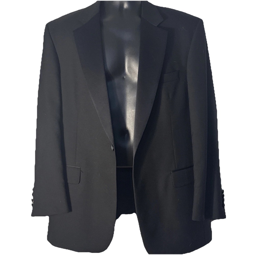 Jos A Bank Tuxedo 41R  Black Wool Satin Blazer Formal Elegant W Cummerbund Bonus
